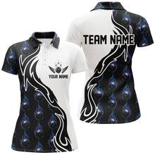 Load image into Gallery viewer, Blue Flame Bowling Ball Women'S Bowling Polo Shirt, Custom Bowling Jerseys With Team Name IPHW6948
