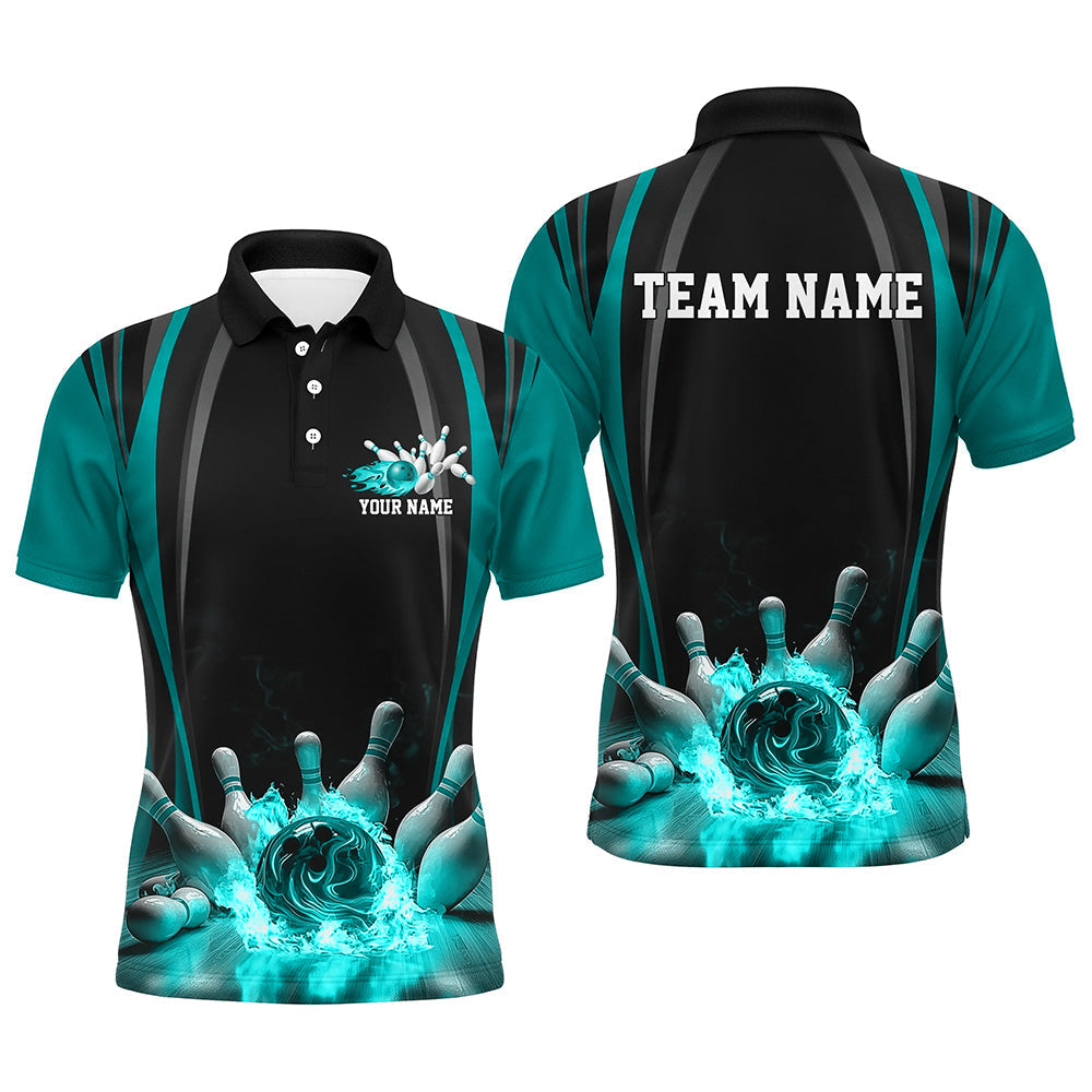 Black And Blue Bowling Jersey Custom Flame Bowling Shirts For Men, Bowling Team Uniform IPHW7511