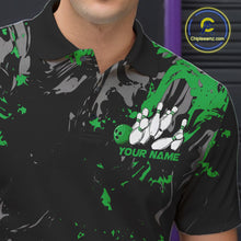 Load image into Gallery viewer, Custom Black And Green Splatter Camo Bowling Team Polo Shirts For Men IPHW10796