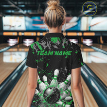Load image into Gallery viewer, Custom Black And Green Splatter Camo Bowling Team Quarter-Zip Shirts For Women IPHW10796