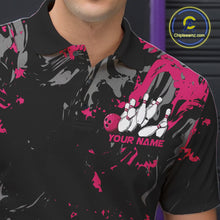 Load image into Gallery viewer, Custom Black And Pink Splatter Camo Bowling Team Polo Shirts For Men IPHW10797