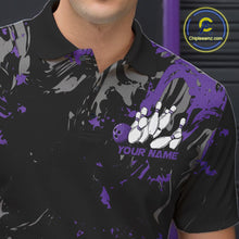Load image into Gallery viewer, Custom Black And Purple Splatter Camo Bowling Team Polo Shirts For Men IPHW10798