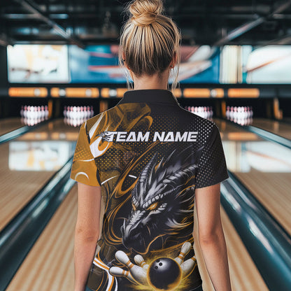 Custom Black And Yellow Flame Dragon Bowling Jersey, Dragon Bowling Women Quarter-Zip Shirt IPHW8921