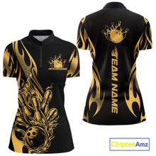 Load image into Gallery viewer, Custom Gold Tribal Flame Women Bowling Quarter-Zip Shirt, Bowling Tournament Shirt IPHW11286