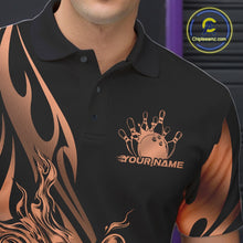 Load image into Gallery viewer, Custom Rose Gold Tribal Flame Men Bowling Polo Shirt, Bowling Tournament Shirt IPHW11288