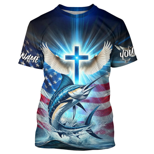 Custom Faith Marlin Patriotic Fishing T-Shirts, US Fishing Jerseys IPHW8175