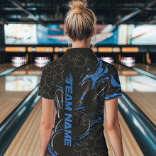 Load image into Gallery viewer, Custom Black And Blue Flame Strike Bowling Team Womens Polo Shirts, Strike Bowling Jerseys IPHW8611
