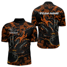 Load image into Gallery viewer, Custom Black And Orange Camo Flame Bowling Team Quarter-Zip Shirts For Men, Bowling Tournament Shirt IPHW8624