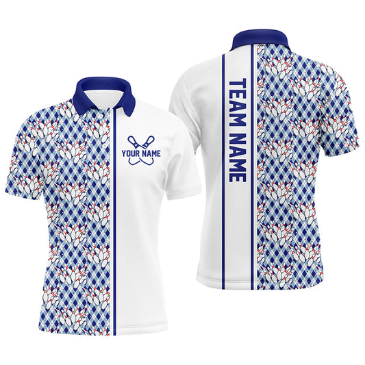 Blue Argyle Custom Bowling Polo Shirts For Men And Women, Custom Bowling Uniforms IPHW6965
