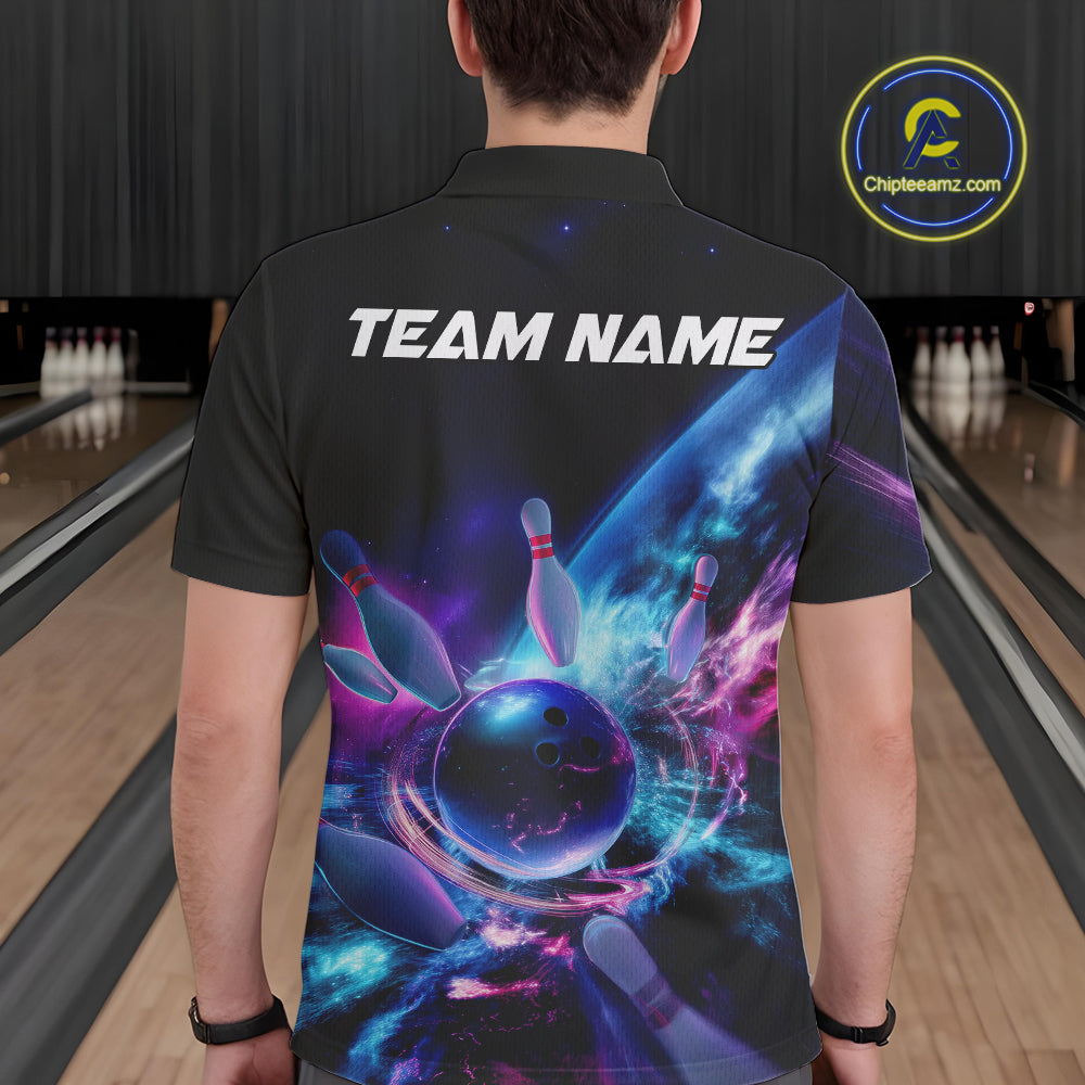 Custom Galaxy Bowling Men Polo Shirts, Holographic Bowling Jersey Bowling League Shirt IPHW9501
