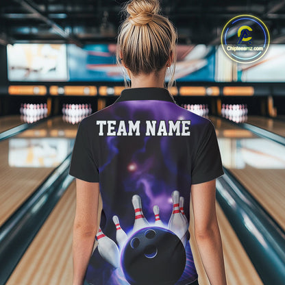 Custom Galaxy Bowling Polo Shirts For Women, Cosmic Bowling Team Jerseys IPHW9503