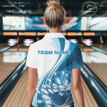 Load image into Gallery viewer, Custom White And Blue Classic Retro Style Women Quarter-Zip Bowling Tournament Shirt IPHW11324