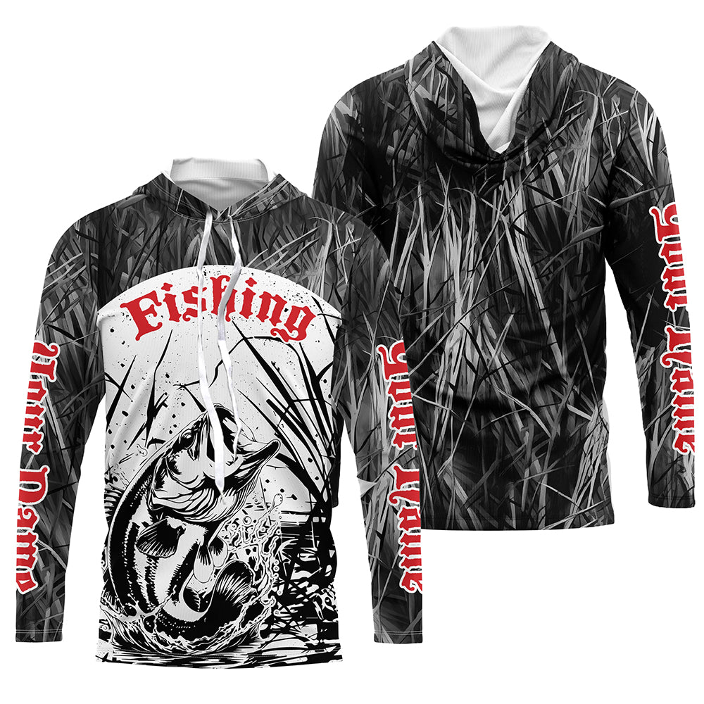 Largemouth Bass Fishing Gray Camo Custom 3D Full Printing Shirts, Bass Long Sleeve Fishing Shirts IPHW6643