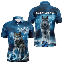 Load image into Gallery viewer, Blue Thunder Lightning Custom Wolf Bowling Polo Shirts For Men, Wolf Bowling Team Shirt IPHW8424