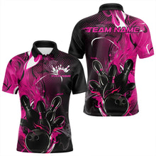 Load image into Gallery viewer, Black And Pink Custom Flame Bowling Polo Shirts For Men, Fire Bowling League Team Shirt IPHW8630