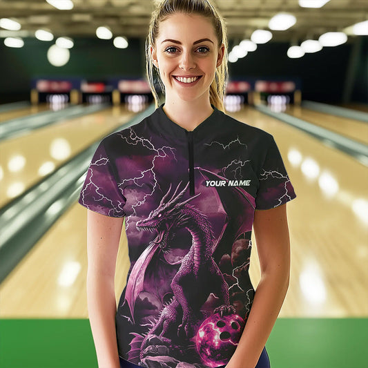 Black And Pink Thunder Lightning Custom Dragon Womens Bowling Team Shirts, Bowling Uniform IPHW8633