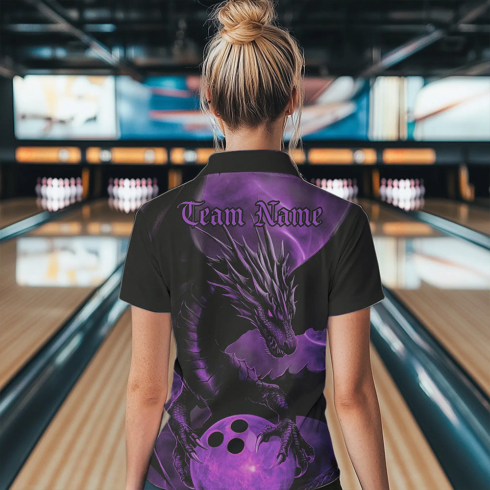 Black And Purple Custom Dragon Bowling Quarter-Zip Shirts For Women, Bowling League Shirt IPHW8643