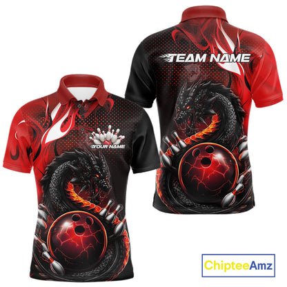 Custom Black And Red Dragon Bowling Jerseys, Dragon Bowling Team Men Polo Shirt IPHW10267