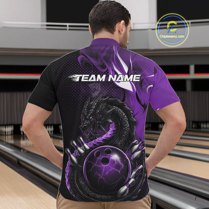 Custom Black And Purple Dragon Bowling Jerseys, Dragon Bowling Team Men Quarter-Zip Shirt IPHW10269