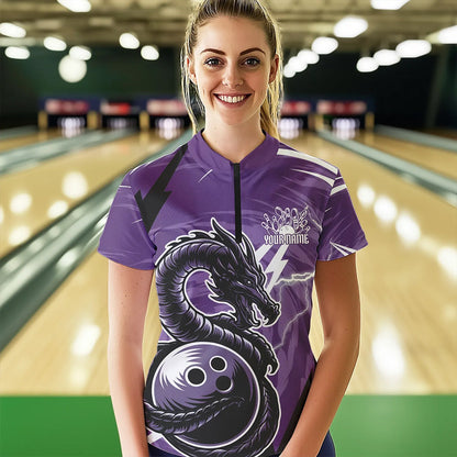 Custom Black And Purple Thunder Lightning Dragon Bowling Jerseys Womens Quarter-Zip Shirts IPHW8659