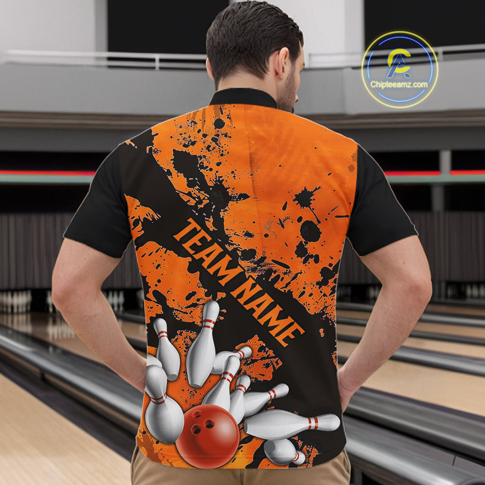 Split Happens Funny Unisex Orange Strike Bowling Shirts For Bowling Team, Bowling Apparel IPHW6171