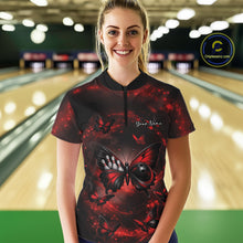 Load image into Gallery viewer, Custom Black And Red Galaxy Butterfly Bowling Women Quarter-Zip Shirt, Bowlers Outfits IPHW11051