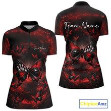 Load image into Gallery viewer, Custom Black And Red Galaxy Butterfly Bowling Women Quarter-Zip Shirt, Bowlers Outfits IPHW11051
