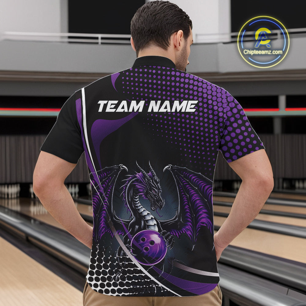Custom Purple Dragon Bowling Jerseys, Mystical Bowling Team Uniform Quarter-Zip Shirts For Men IPHW9534