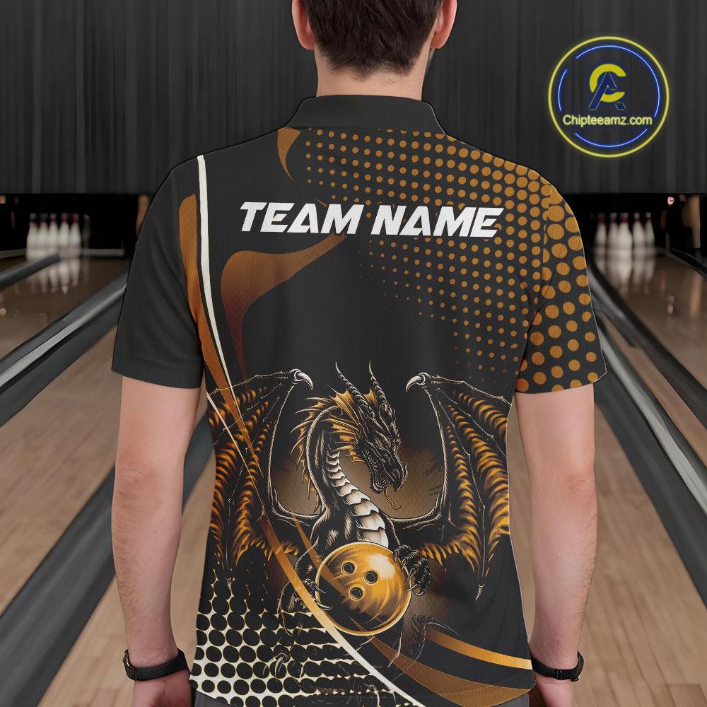 Custom Yellow Dragon Bowling Jerseys, Mystical Bowling Team Uniform Polo Shirts For Men IPHW9535