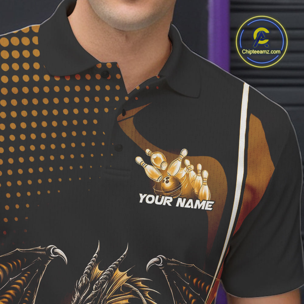 Custom Yellow Dragon Bowling Jerseys, Mystical Bowling Team Uniform Polo Shirts For Men IPHW9535