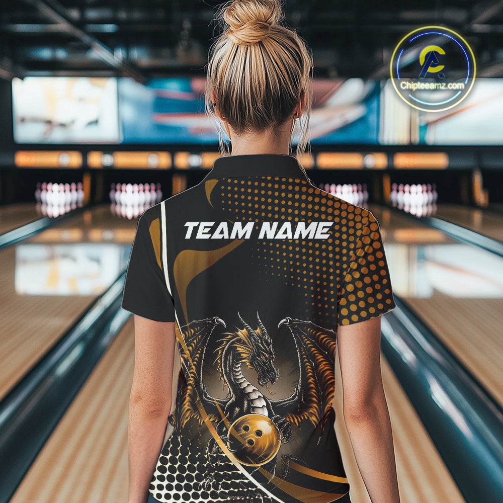 Custom Yellow Dragon Bowling Jersey, Bowling Team Uniform Women Quarter-Zip Shirt IPHW9535