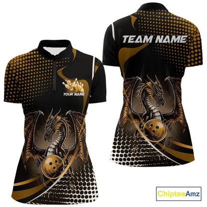 Custom Yellow Dragon Bowling Jersey, Bowling Team Uniform Women Quarter-Zip Shirt IPHW9535