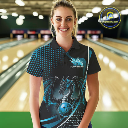 Custom Red Dragon Bowling Jerseys, Mystical Bowling Team Uniform Polo Shirts For Women IPHW9536