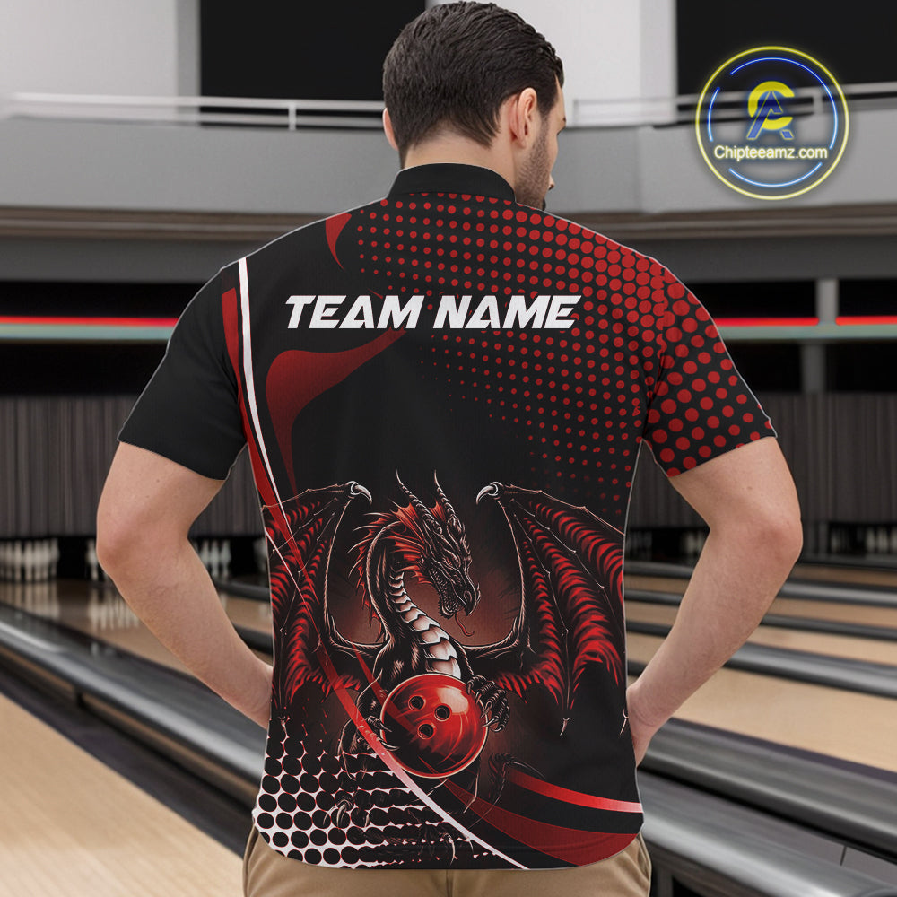Custom Blue Dragon Bowling Jerseys, Mystical Bowling Team Uniform Quarter-Zip Shirts For Men IPHW9537