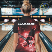 Load image into Gallery viewer, Custom Red Thunder Lightning Eagle Bowling Women Polo Shirts, Eagle Bowling Team Jerseys IPHW10147