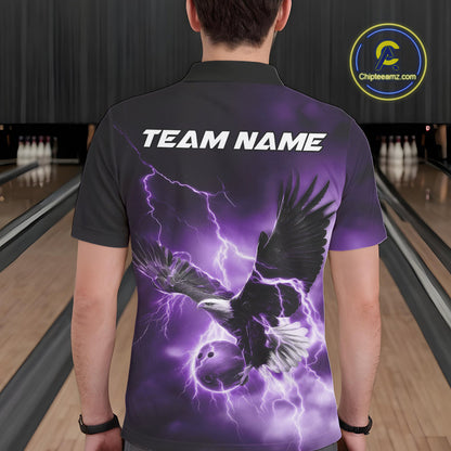 Custom Purple Thunder Lightning Eagle Bowling Men Polo Shirts, Eagle Bowling Team Jerseys IPHW10148
