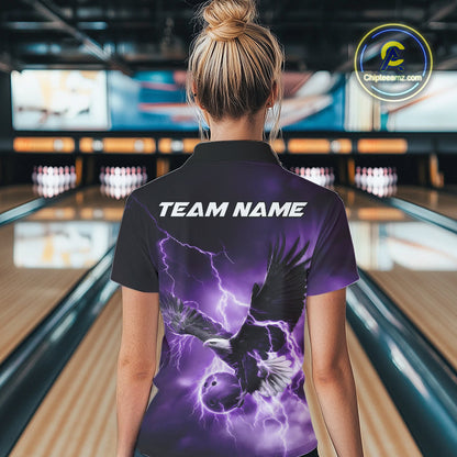 Custom Purple Thunder Lightning Eagle Bowling Women Polo Shirts, Eagle Bowling Jerseys IPHW10148