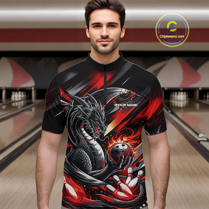 Personalized Black And Red Dragon Bowling Team Jerseys, Dragon Bowling Quarter-Zip Shirt IPHW10299