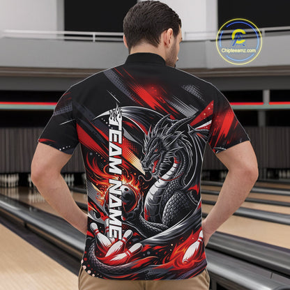 Personalized Black And Red Dragon Bowling Team Jerseys, Dragon Bowling Quarter-Zip Shirt IPHW10299