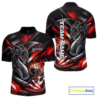 Personalized Black And Red Dragon Bowling Team Jerseys, Dragon Bowling Quarter-Zip Shirt IPHW10299