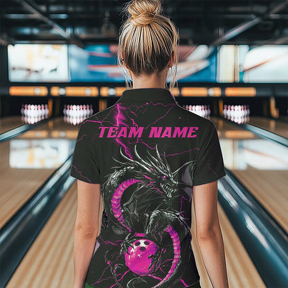 Black And Pink Custom Dragon Bowling Womens Quarter-Zip Shirt, Dragon Bowling League Shirts IPHW8688