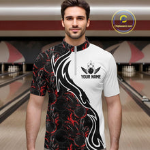 Load image into Gallery viewer, Custom Black And Red Flame Bowling Team Shirts, Bowling League Shirt Men Bowling Jersey IPHW10543