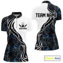 Load image into Gallery viewer, Custom Black And Blue Flame Bowling Team Shirts, Bowling League Shirt Women Jersey IPHW10545