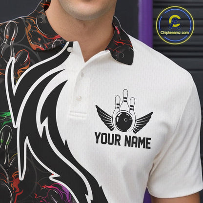 Custom Colorful Flame Bowling Team Shirts, Bowling League Shirt Men Bowling Jersey IPHW10548