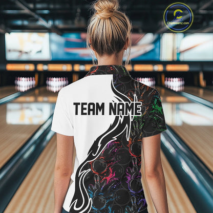 Custom Colorful Flame Bowling Team Shirts, Bowling League Shirt Women Bowling Jersey IPHW10548