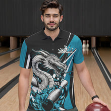 Load image into Gallery viewer, Custom Black And Blue Flame Dragon Bowling Jerseys, Dragon Men Bowling Team Polo Shirts IPHW8712