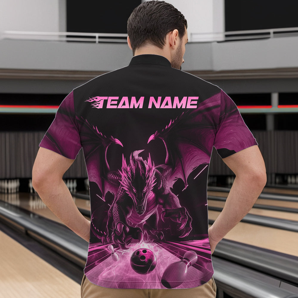 Custom Black And Pink Dragon Bowling Jerseys, Dragon Bowling Team Quarter-Zip Shirts For Men IPHW8956