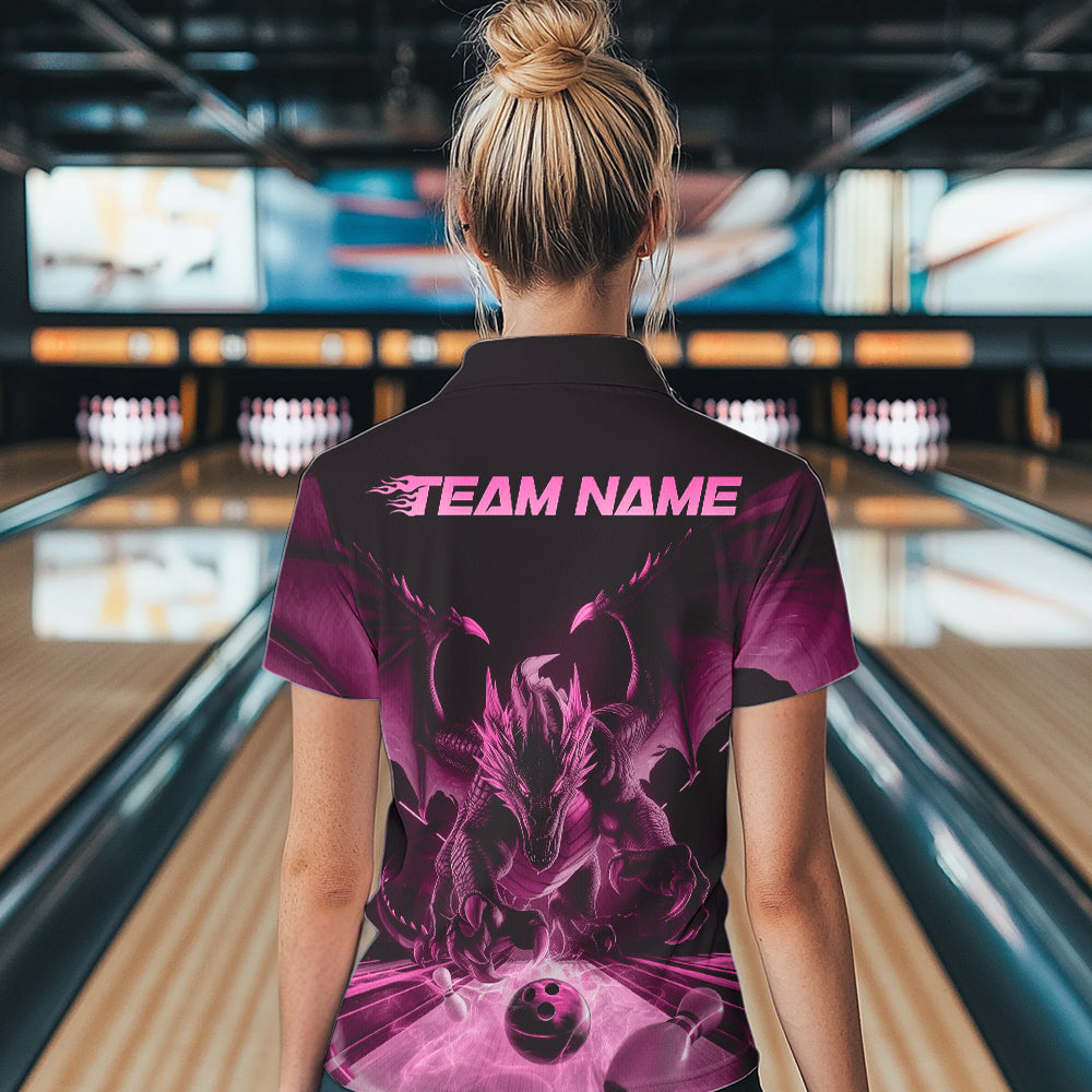 Custom Black And Pink Dragon Bowling Jerseys, Dragon Bowling Team Women Quarter-Zip Shirts IPHW8956