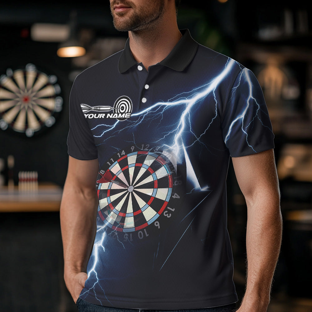 Blue Thunder Lightning Dartboard Custom Dart Polo Shirts For Men, Dart Team League Shirt IPHW8486
