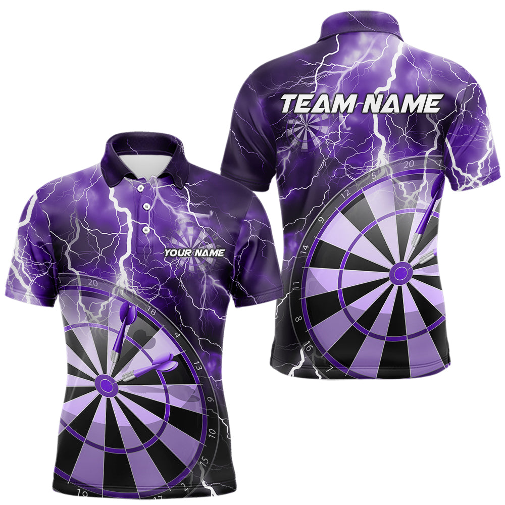 Custom Purple Thunder Lightning Dartboard Dart Polo Shirts For Men, Dart Tournament Team Shirt IPHW8490